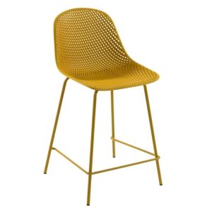 Žlutá plastová barová židle Kave Home Quinby 65 cm  - Výška97 cm- Šířka 49 cm