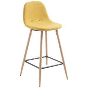 Hořčicově žlutá látková barová židle Kave Home Nolite 65 cm  - Výška91 cm- Šířka 47 cm