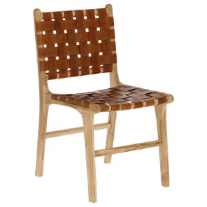 Hnědá kožená jídelní židle Kave Home Calixta  - Výška86 cm- Šířka 46 cm