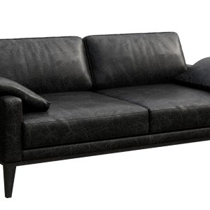 Černá vintage dvoumístná kožená pohovka MESONICA Musso 173 cm  - Šířka173 cm- Hloubka 94 cm