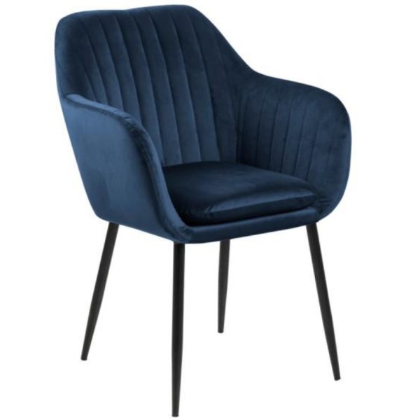 Scandi Modrá sametová jídelní židle Milla s černou podnoží  - Šířka57 cm- Výška 83 cm