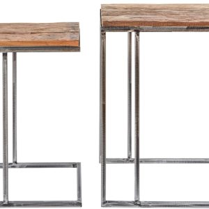 Moebel Living Set dvou masivních teakových odkládacích stolků Raw 32 x 45/28 x 35 cm  - Výška53/60 cm- Šířka 38/32 cm