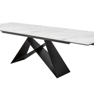 Moebel Living Bílý mramorový rozkládací jídelní stůl Rosario 180-260 x 100 cm  - Výška76 cm- Šířka 180/220/260 cm