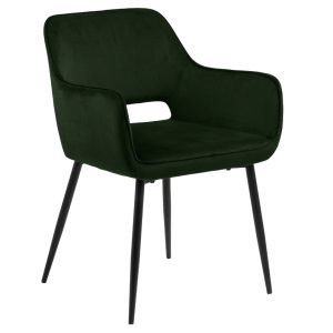 Scandi Tmavě zelená sametová jídelní židle Rejna  - Výška79 cm- Šířka 56 cm