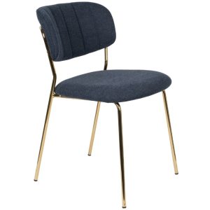White Label Modrá látková jídelní židle WLL Jolien se zlatou podnoží  - Výška79 cm- Šířka 49 cm