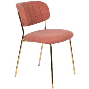 White Label Růžová látková jídelní židle WLL Jolien se zlatou podnoží  - Výška79 cm- Šířka 49 cm