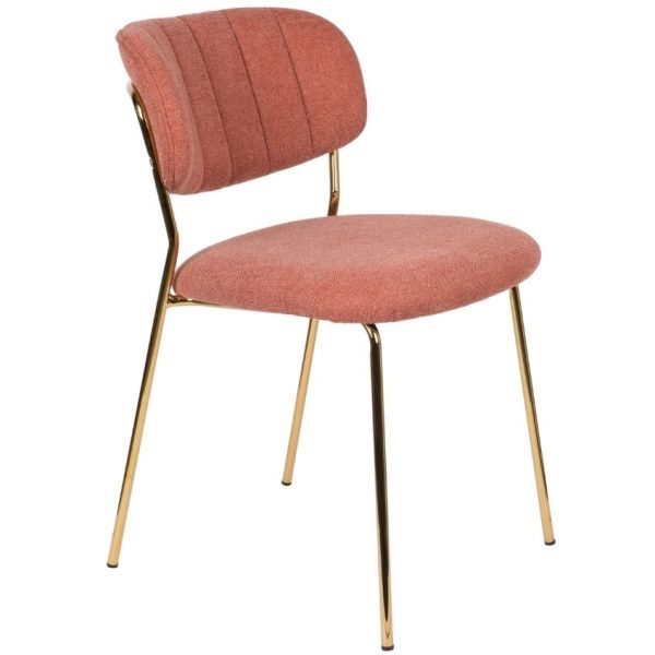 White Label Růžová látková jídelní židle WLL Jolien se zlatou podnoží  - Výška79 cm- Šířka 49 cm