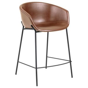 Hnědá koženková barová židle Kave Home Yvette 65 cm  - Výška90 cm- Šířka 60 cm