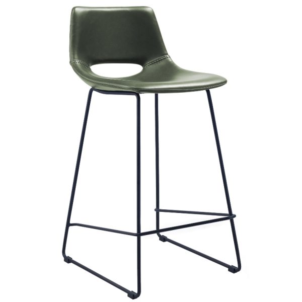 Zelená koženková barová židle Kave Home Zahara 65 cm  - Výška89 cm- Šířka 47 cm