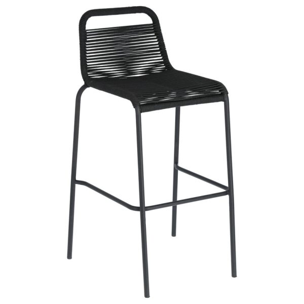 Černá pletená barová židle Kave Home Lambton 74 cm  - Výška100 cm- Šířka 53 cm
