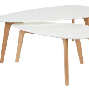White Label Set dvou bílých dřevěných konferenčních stolků WLL DROP 70/100 cm  - Výška35/40 cm- Šířka 70/100 cm
