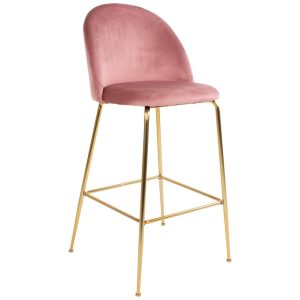 Nordic Living Růžová sametová barová židle Anneke se zlatou podnoží 76 cm  - Výška108 cm- Šířka 55 cm