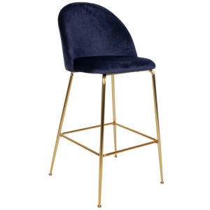 Nordic Living Modrá sametová barová židle Anneke se zlatou podnoží 76 cm  - Výška108 cm- Šířka 55 cm