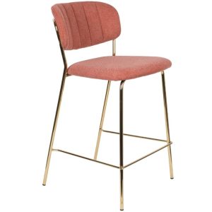 White Label Růžová látková barová židle WLL Jolien 65 cm  - Výška89 cm- Šířka 48 cm