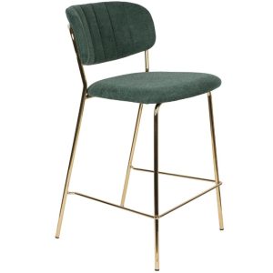 White Label Zelená látková barová židle WLL Jolien 65 cm  - Výška89 cm- Šířka 48 cm