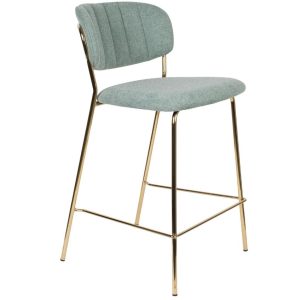 White Label Světle tyrkysová látková barová židle WLL Jolien 65 cm  - Výška89 cm- Šířka 48 cm
