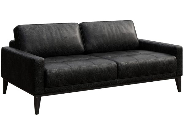 Černá vintage dvoumístná kožená pohovka MESONICA Musso Tufted 173 cm  - Šířka173 cm- Hloubka 94 cm