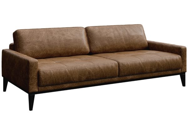 Hnědá vintage třímístná kožená pohovka MESONICA Musso Tufted 211 cm  - Šířka211 cm- Hloubka 94 cm