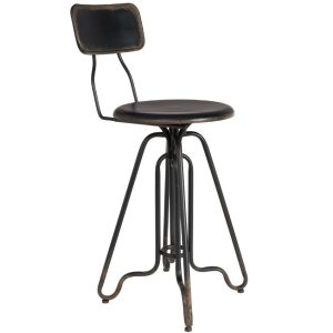 Černá kovová vintage barová židle DUTCHBONE Ovid 61 cm  - Výška88 cm- Šířka 35 cm