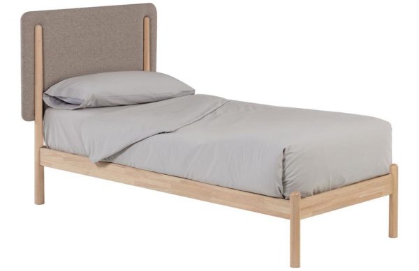 Dřevěná postel s látkovým čelem Kave Home Shayndel 90 x 190 cm  - Výška108 cm- Šířka 114 cm