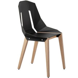 Černá koženková jídelní židle Tabanda DIAGO s dubovou podnoží  - Výška84 cm- Šířka 45 cm