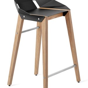 Černá hliníková barová židle Tabanda DIAGO 62 cm s dubovou podnoží  - Výška75 cm- Šířka 46 cm