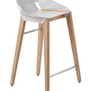 Bílá hliníková barová židle Tabanda DIAGO 62 cm s dubovou podnoží  - Výška75 cm- Šířka 46 cm
