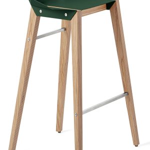Lahvově zelená hliníková barová židle Tabanda DIAGO 75 cm s dubovou podnoží  - Výška88 cm- Šířka 48 cm
