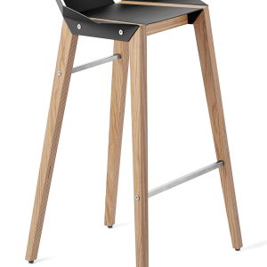 Černá hliníková barová židle Tabanda DIAGO 75 cm s dubovou podnoží  - Výška88 cm- Šířka 48 cm
