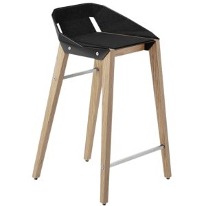 Černá plstěná barová židle Tabanda DIAGO s dubovou podnoží 62 cm  - Výška75 cm- Šířka 46 cm