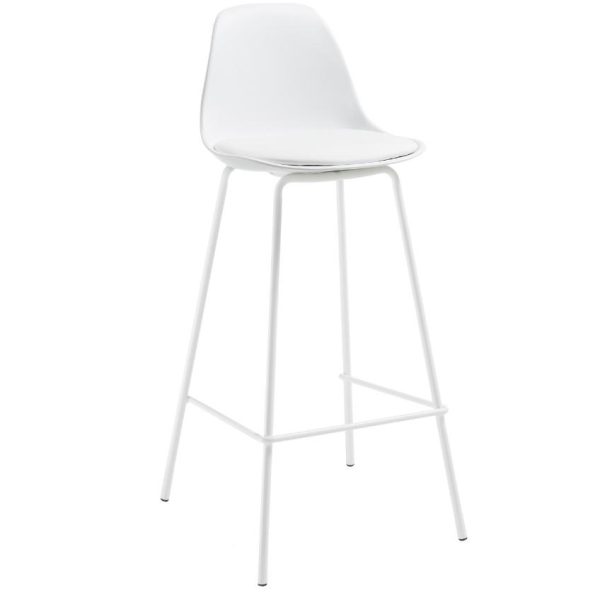 Bílá koženková barová židle Kave Home Brighter 65 cm  - Výška88 cm- Šířka 44 cm