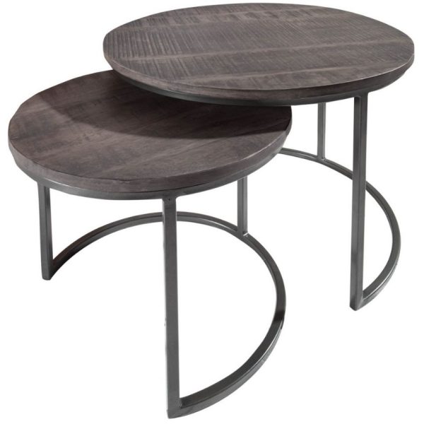 Moebel Living Set dvou odkládacích šedých mangových stolků Riccardo 41/55 cm  - Výška37/45 cm- Průměr 41/55 cm