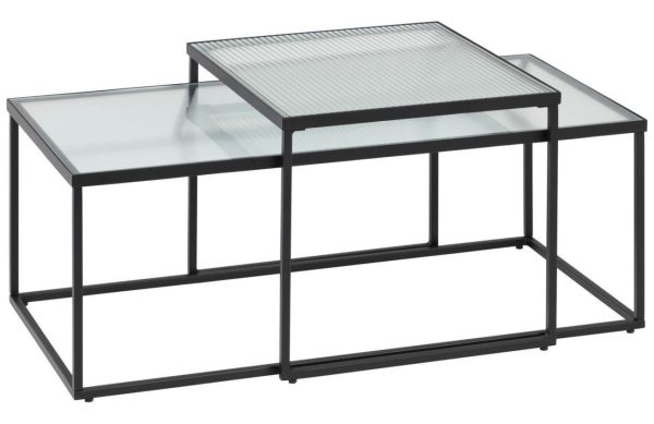 Set dvou skleněných konferenčních stolků Kave Home Akemi 100x50/ 50x55 cm  - Výška43/35 cm- Deska Tvrzené sklo