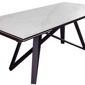 Moebel Living Bílý skleněný rozkládací jídelní stůl Marbor 180-260 x 90 cm  - Šířka180/220/260 cm- Výška 76 cm