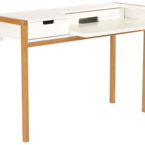 Bílý pracovní stůl Woodman Farringdon s dubovou podnoží 122x43 cm  - Šířka122 cm- Hloubka 43 cm