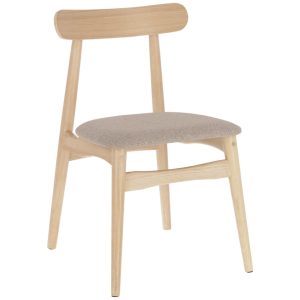 Dřevěná jídelní židle Kave Home Name s béžovým sedákem  - Výška77 cm- Šířka 48 cm