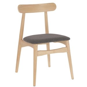 Dřevěná jídelní židle Kave Home Name s šedým sedákem  - Výška77 cm- Šířka 48 cm