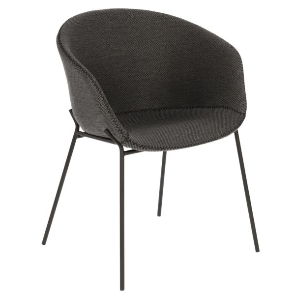 Tmavě šedá látková jídelní židle Kave Home Yvette  - Výška76 cm- Šířka 60 cm