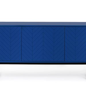 Tmavě modrá dřevěná komoda Woodman Camden s březovou podnoží 175 x 45 cm  - Výška75 cm- Šířka 175 cm