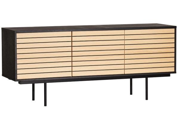 Černá dubová komoda Woodman Stripe s kovovou podnoží 161 x 41 cm  - Výška70 cm- Šířka 161 cm