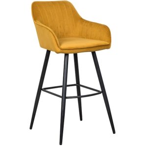 Moebel Living Hořčicově žlutá sametová barová židle Sige 73 cm  - Šířka52 cm- Výška 102 cm