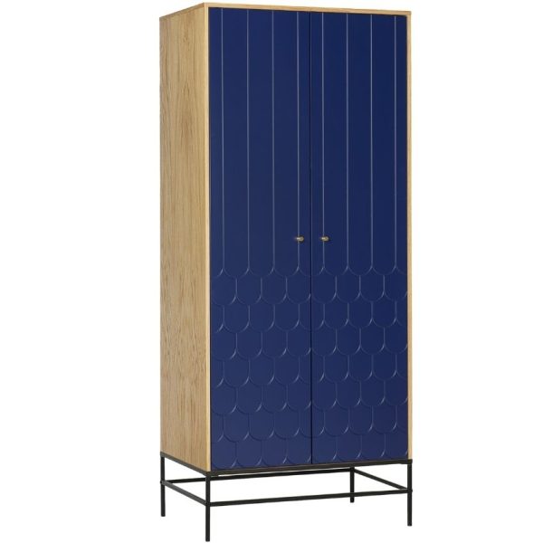 Modrá dubová skříň Woodman Lia s kovovou podnoží 80 x 55 cm  - Výška190 cm- Šířka 80 cm