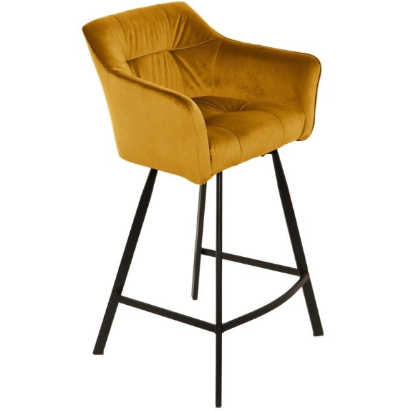 Moebel Living Hořčicově žlutá sametová barová židle Trudy 76 cm  - Šířka57 cm- Výška 100 cm