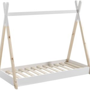 Bílá borovicová postel Vipack Tipi 70x140 cm  - Výška130 cm- Šířka 146 cm