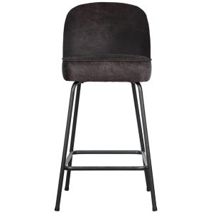 Hoorns Černá kožená barová židle Tergi 65 cm  - Výška89 cm- Šířka 50 cm