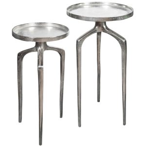Moebel Living Set dvou stříbrných kovových odkládacích stolků Zora 34/28 cm  - Šířka34/28 cm- Výška 59/54 cm