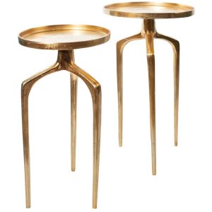 Moebel Living Set dvou zlatých kovových odkládacích stolků Zora 34/28 cm  - Šířka34/28 cm- Výška 59/54 cm