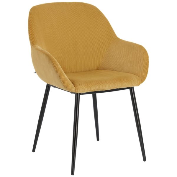 Hořčicově žlutá manšestrová jídelní židle Kave Home Konna  - Výška83 cm- Šířka 59 cm