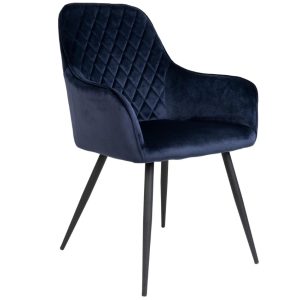 Nordic Living Tmavě modrá sametová jídelní židle Malvik  - Výška87 cm- Šířka 57 cm