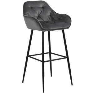 Scandi Tmavě šedá sametová barová židle Norman 75 cm  - Výška103